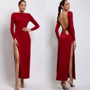 MESHKI Red Open Back Cutout Maxi Dress Size Medium